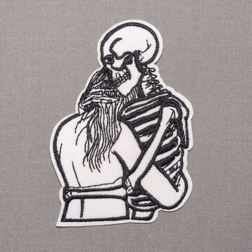 Skeleton Boyfriend Goth Iron On Patch | Gothic Embroidered Patch